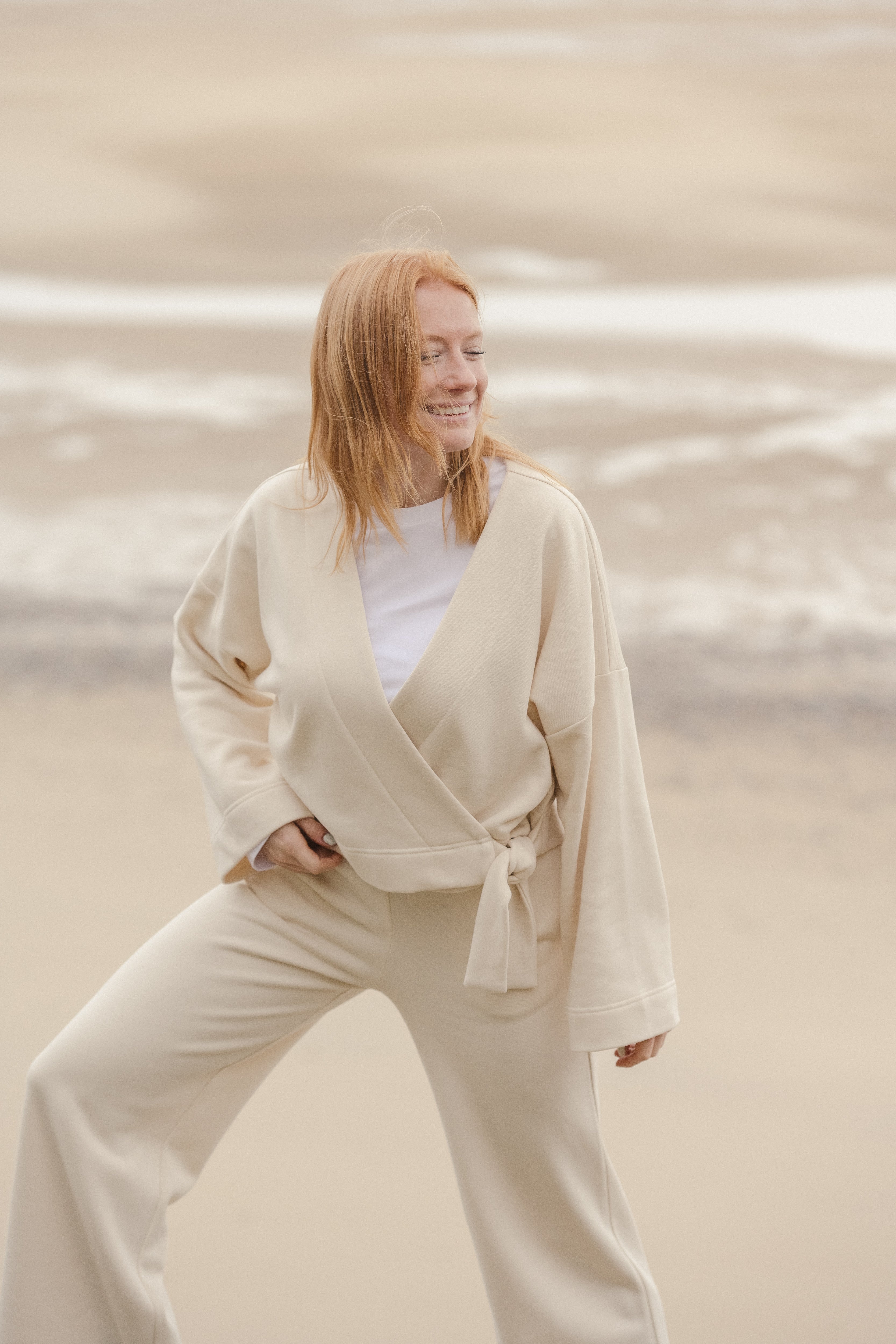 Soft and comfortable organic cotton ecru organic cotton sweater and pants.