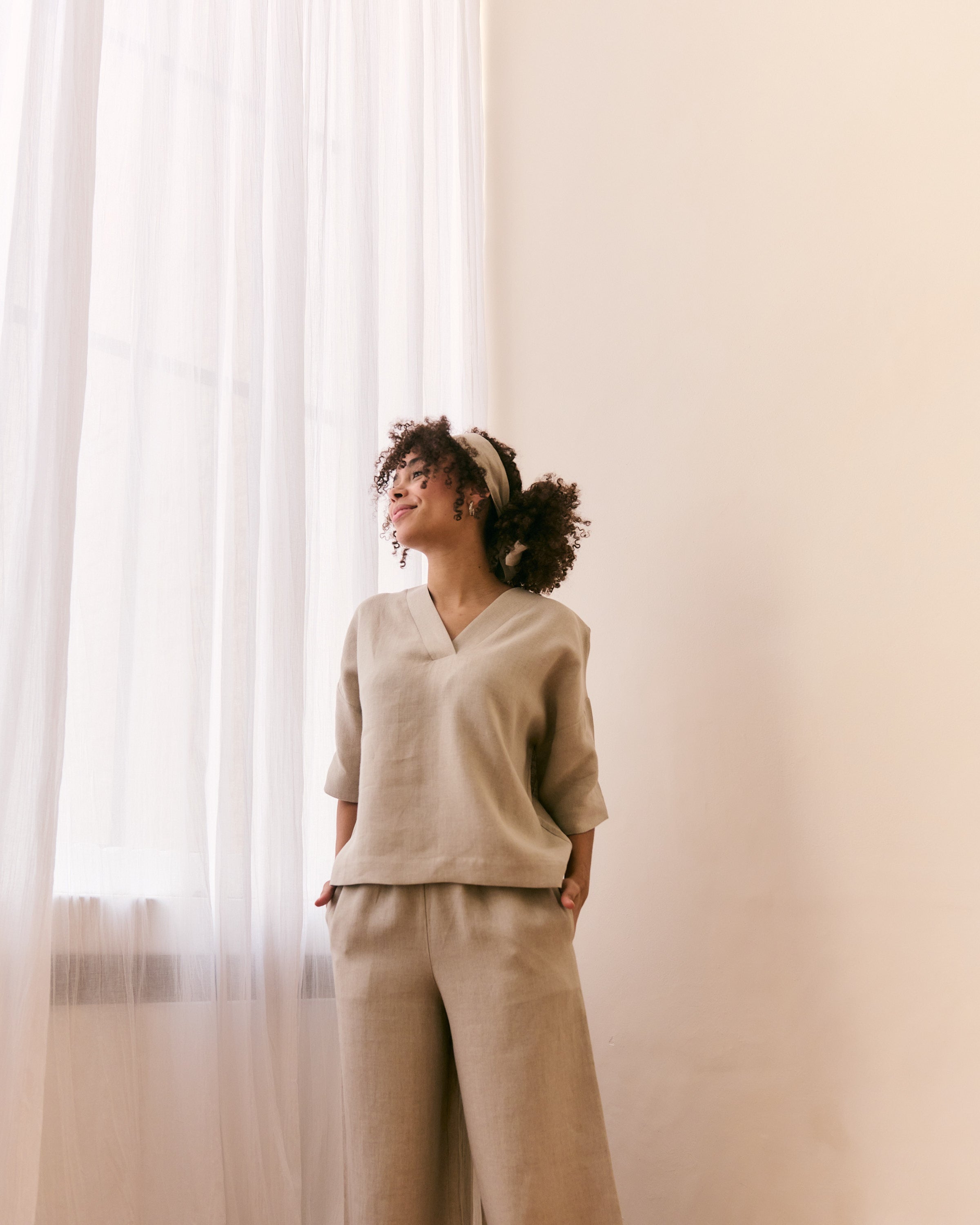 Comfortable natural Belgian linen top and pants.