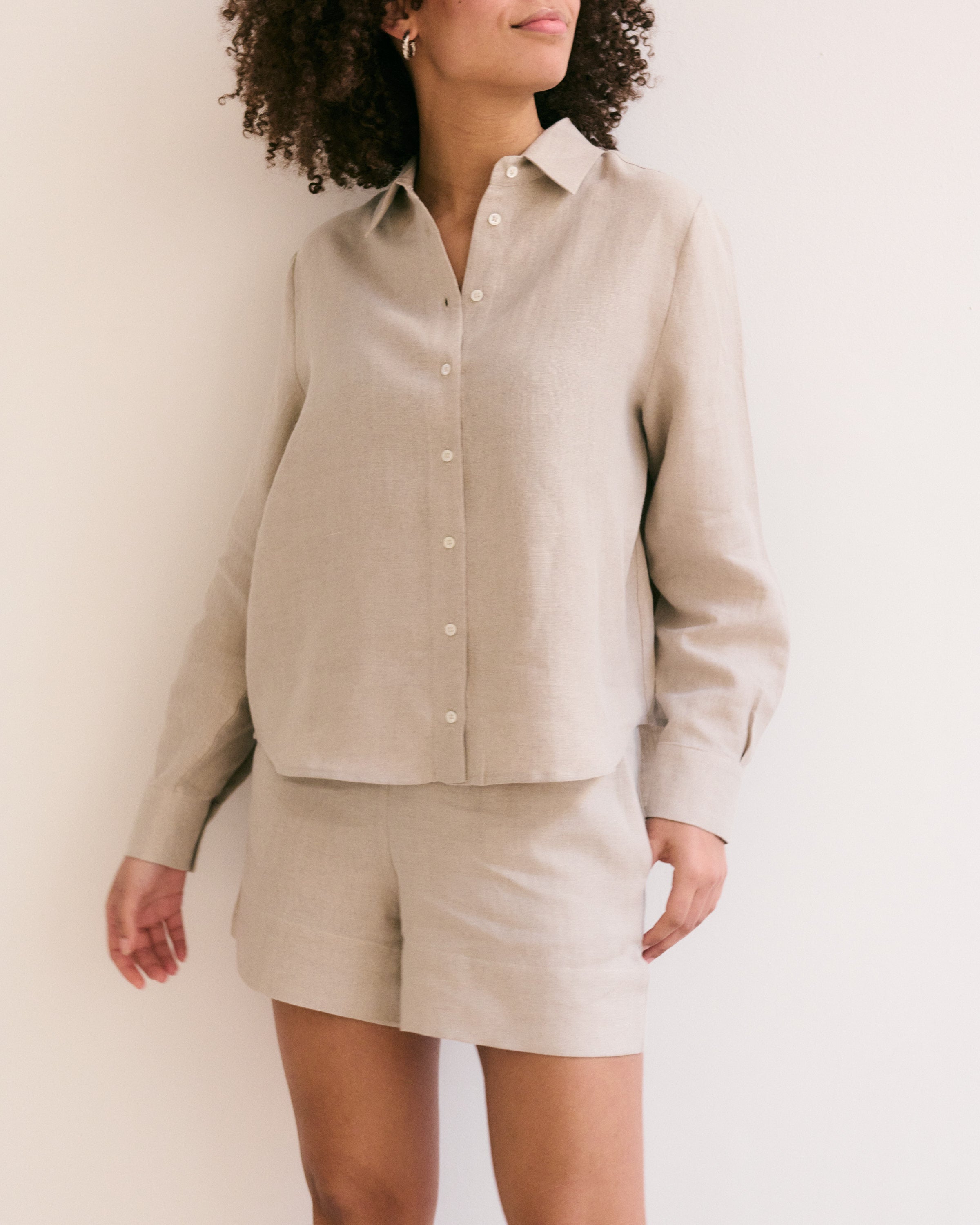 Comfortable and light natural Belgian linen shorts and shirt.