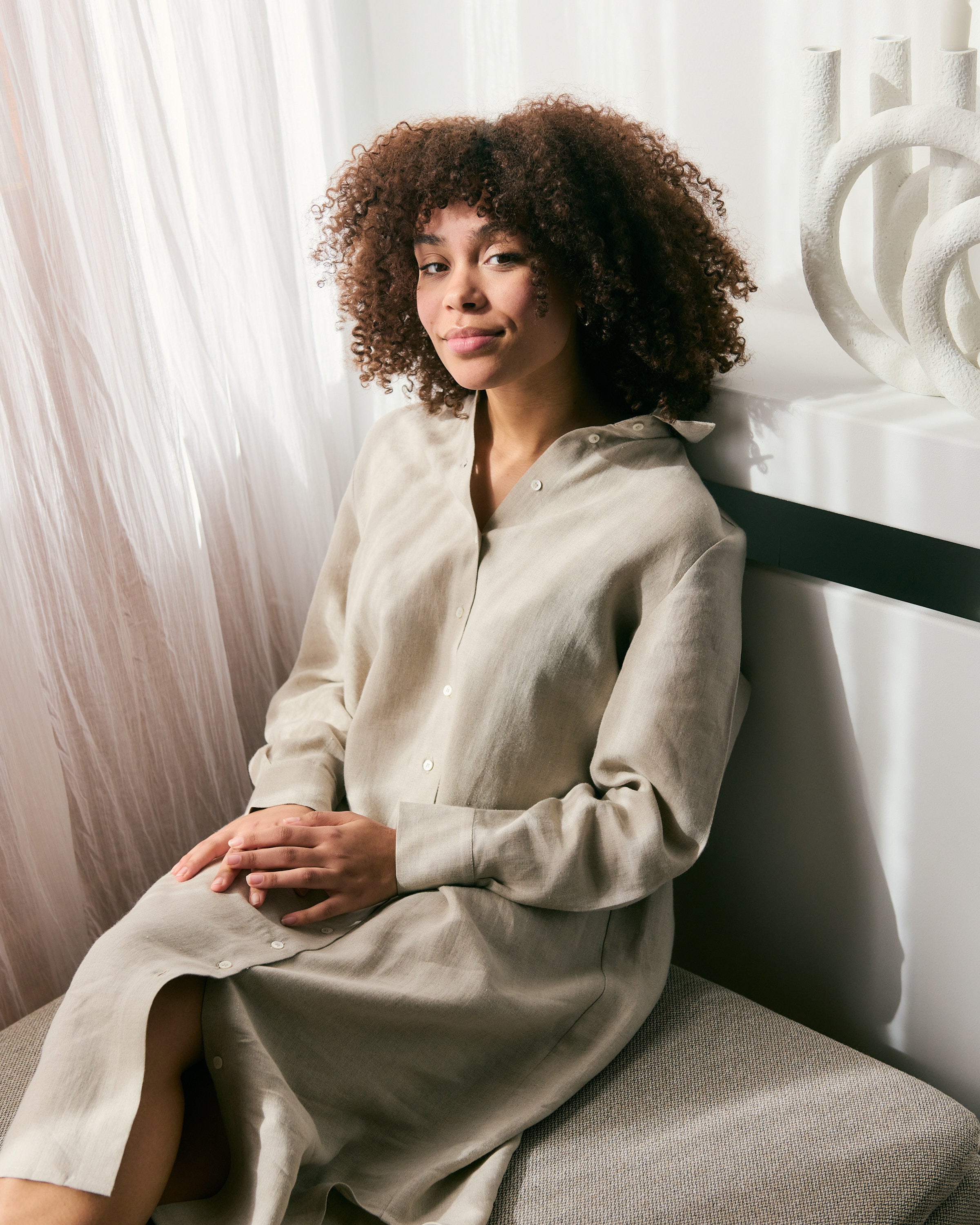 Comfortable and light natural Belgian linen shirtdress.