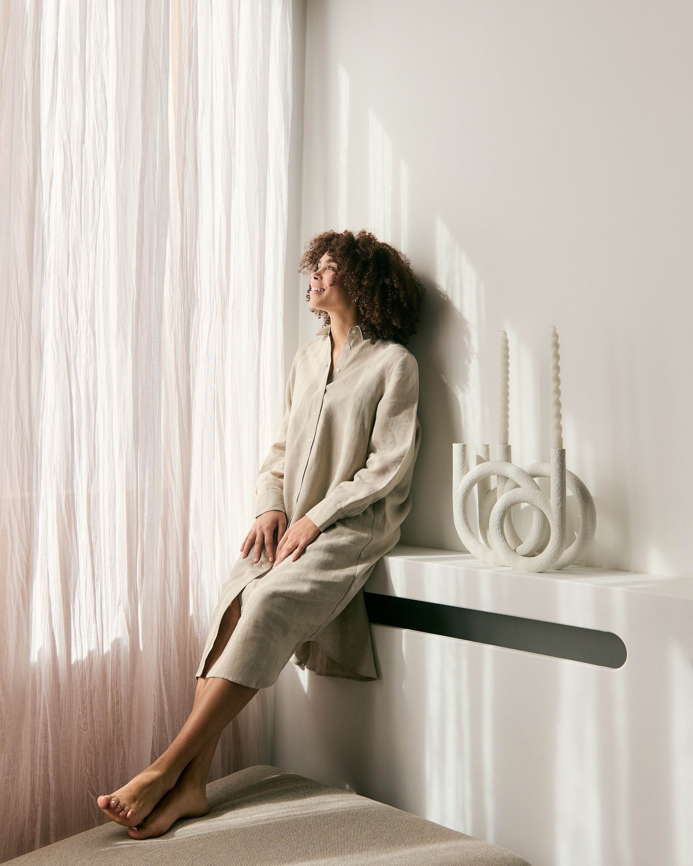 Comfortable and light natural Belgian linen shirtdress.